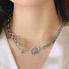 Faux Crystal Pendant Stainless Steel Choker Necklace -love Heart - Silver - One Size