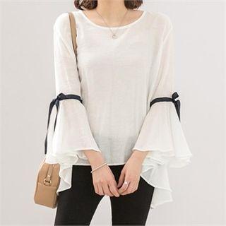 Ribbon-detail Ruffle-sleeve Top