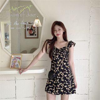 Floral Ruffle Trim Sleeveless Mini A-line Dress Dress - One Size
