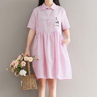 Embroidered Short Sleeve Shirt Dress
