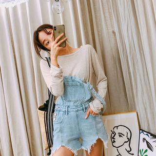 Distressed Washed Denim Overall Shorts