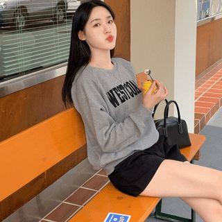 Reglan-sleeve Letter Appliqu  Sweatshirt