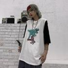 Sleeveless Dinosaur Printed T-shirt