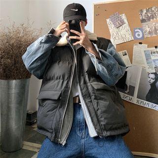 Mock Two-piece Denim Panel Coat
