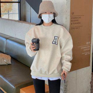 Long-sleeve Lettering Loose-fit Sweatshirt Beige - One Size