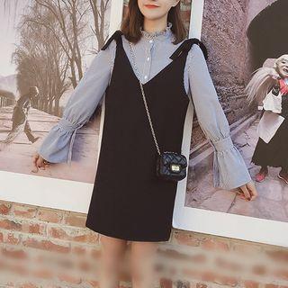 Set: Frill Trim Long-sleeve Blouse + Sleeveless Dress