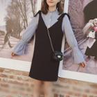Set: Frill Trim Long-sleeve Blouse + Sleeveless Dress