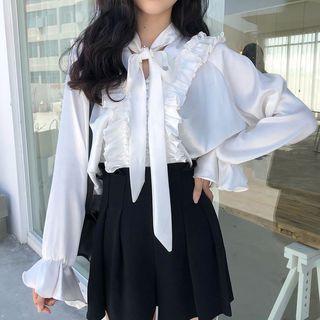 Ruffle-trim Tie-neck Blouse