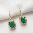 Square Rhinestone Alloy Dangle Earring 1 Pair - Green - One Size