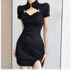 Short Sleeve Keyhole Qipao Mini Dress