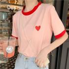 Short-sleeve Heart Print T-shirt As Shown In Figure - One Size