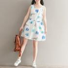 Printed Sleeveless Drawstring Waist Dress