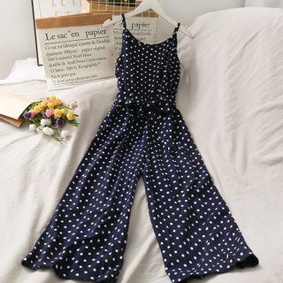 Sleeveless Dotted Jumpsuit With Sash