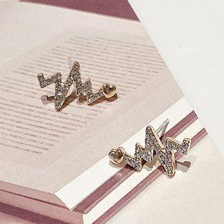 Heartbeat Rhinestone Alloy Earring 01# - 1 Pair - White & Gold - One Size
