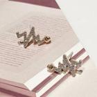 Heartbeat Rhinestone Alloy Earring 01# - 1 Pair - White & Gold - One Size