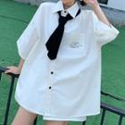 Lettering Oversize Elbow-sleeve Shirt / Tie / Set