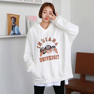 Plus Size Printed Kangaroo-pocket Hoodie