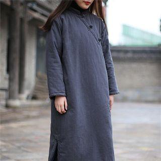 Plain Long Sleeve Midi Padded Dress