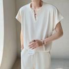 Set: Short-sleeve Open-placket T-shirt + Shorts