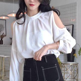 Cut-out Shoulder Chiffon Top / Tulip Skirt