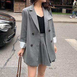Double-breasted Blazer / Mini Pleated Skirt / Set
