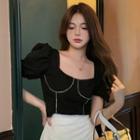 Puff-sleeve Square Neck Crop Top