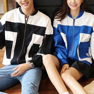 Couple Color Block Zip Jacket