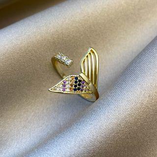 Whale Tail Rhinestone Open Ring J580 - 1 Pc - Gold - One Size