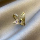 Whale Tail Rhinestone Open Ring J580 - 1 Pc - Gold - One Size