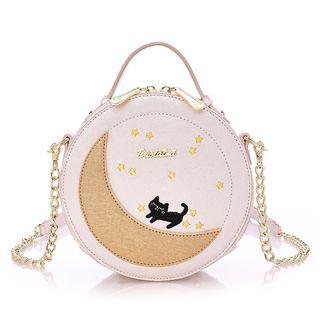 Cat Embroidered Round Shoulder Bag
