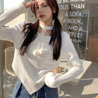 Pom Pom Cut-out Knit Top