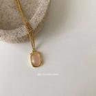 Oval Pendant Necklace E314 - Pink Pendant - Gold - One Size