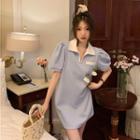 Puff-sleeve Floral A-line Polo Dress