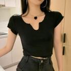 Short-sleeve U-neck Lettuce Edge Cropped T-shirt