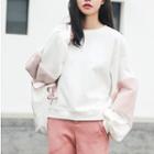 Balloon-sleeve Color Block Sweatshirt White - One Size