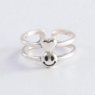 925 Sterling Silver Heart & Smiley Layered Open Ring
