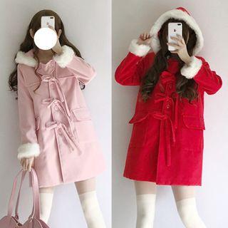 Faux-fur Hooded Lace-up Coat