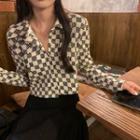 Long-sleeve Check Slim-fit Cropped Shirt Almond - One Size