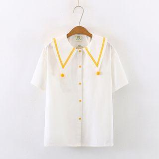 Short-sleeve Pom Pom Shirt White - One Size