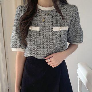 Elbow-sleeve Melange Blouse