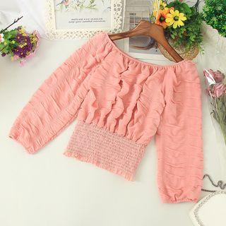 Off-shoulder Long-sleeve Ruched Top