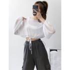 Loose-fit Drawstring-hem Cropped Light Top White - One Size