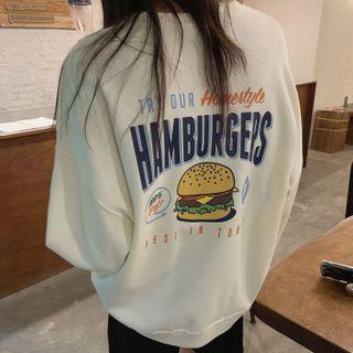 Burger Print Round-neck Sweatshirt Almond - One Size