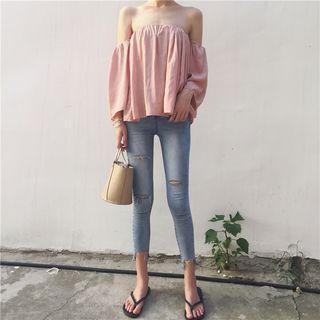 Off Shoulder 3/4 Sleeve Frilled Blouse