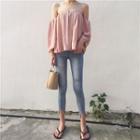 Off Shoulder 3/4 Sleeve Frilled Blouse