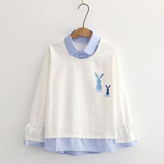 Mock Two-piece Rabbit Embroidered Pullover