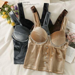 Shaping Rhinestone-trim Velvet Tank Top
