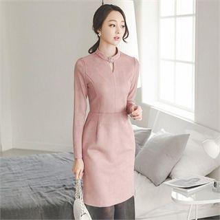 Buckled-neck Cutaway-trim Sheath Dress