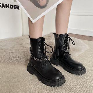 Platform Lace Up Chain Short Boots