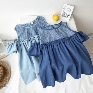 Stripe Panel Cold Shoulder Short-sleeve Top